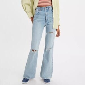 Levi's 70's Ultra High Rise Distressed Flare Leg Denim Jeans Light Wash Blue 26